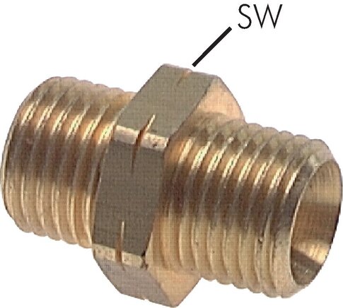 Exemplarische Darstellung: Doppelnippel mit Rechtsgewinde / Linksgewinde, Messing